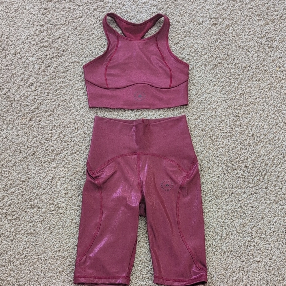 Adidas and Stella Mccartney sport bra and bike shorts set